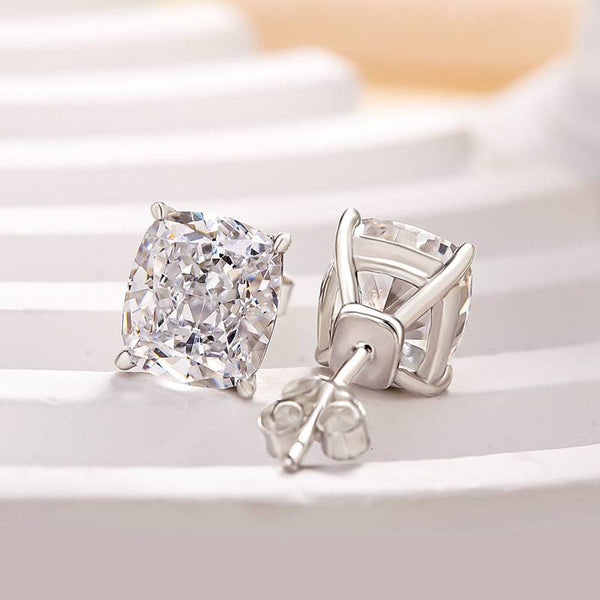 Louily Classic Cushion Cut Women's Stud Earrings In Sterling Silver