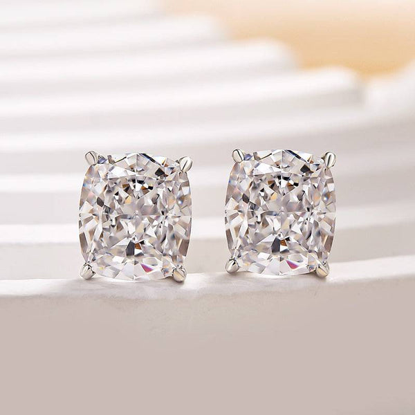 Louily Classic Cushion Cut Women's Stud Earrings In Sterling Silver