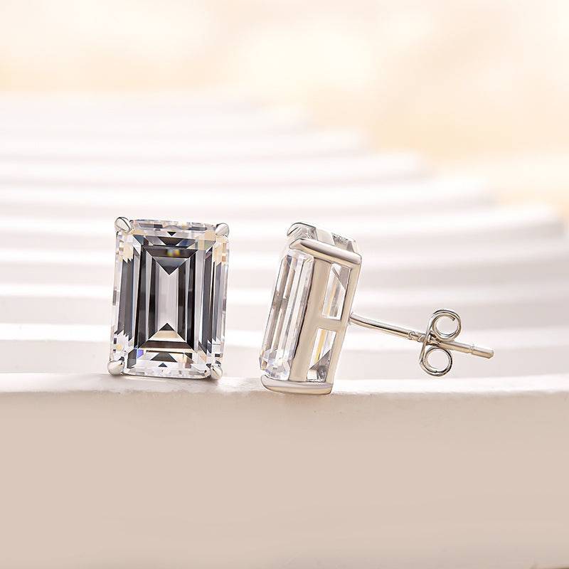 Louily Classic Emerald Cut Women's Stud Earrings In Sterling Silver - louilyjewelry