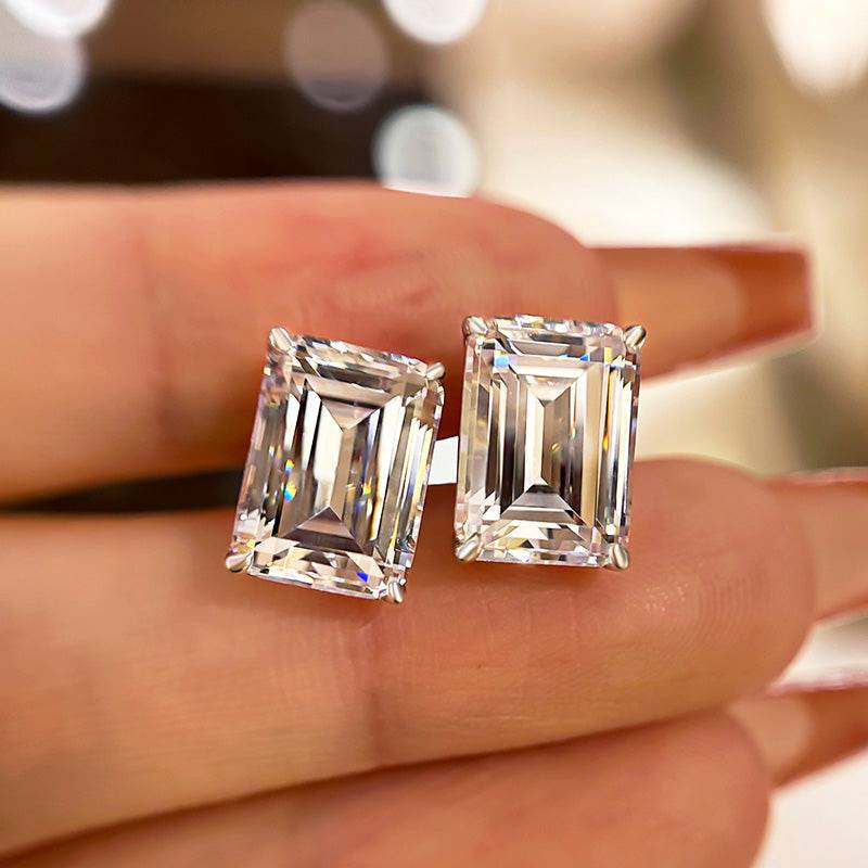 Louily Classic Emerald Cut Women's Stud Earrings In Sterling Silver - louilyjewelry
