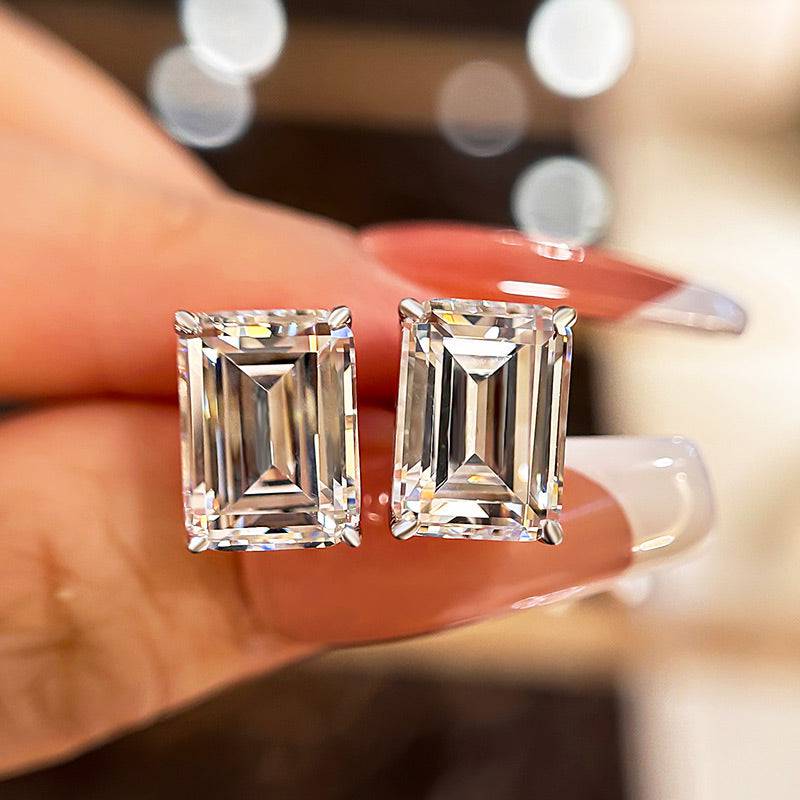 Louily Classic Emerald Cut Women's Stud Earrings In Sterling Silver - louilyjewelry
