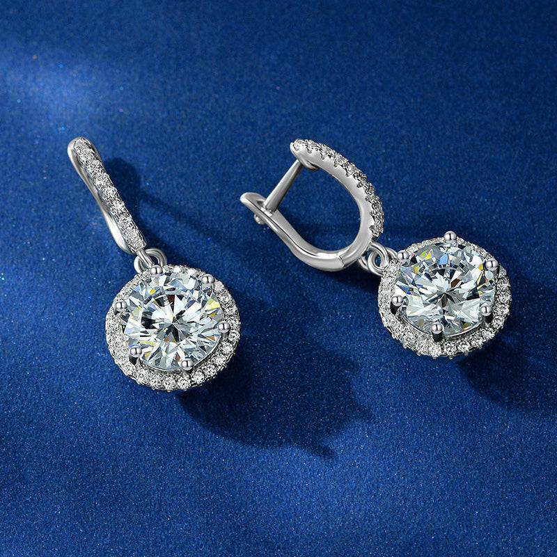 Louily Classic Halo Round Cut Drop Earrings In Sterling Silver - louilyjewelry