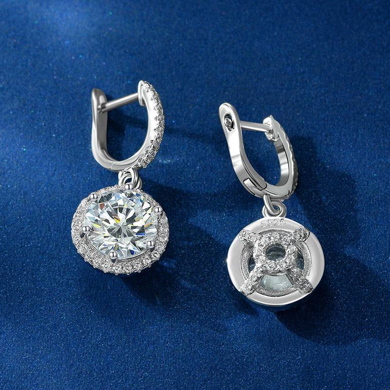 Louily Classic Halo Round Cut Drop Earrings In Sterling Silver - louilyjewelry