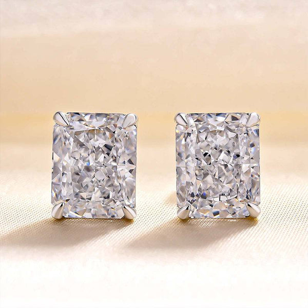 Louily Classic Radiant Cut Women's Stud Earrings In Sterling Silver