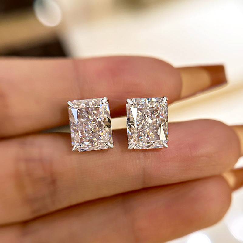 Louily Classic Radiant Cut Women's Stud Earrings In Sterling Silver - louilyjewelry