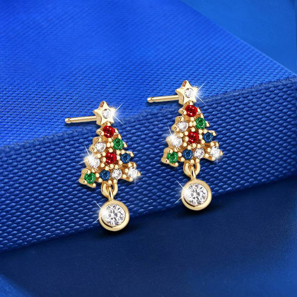 Louily Colorful Moissanite Christmas Tree Stud Earrings