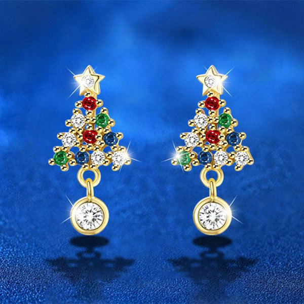 Louily Colorful Moissanite Christmas Tree Stud Earrings