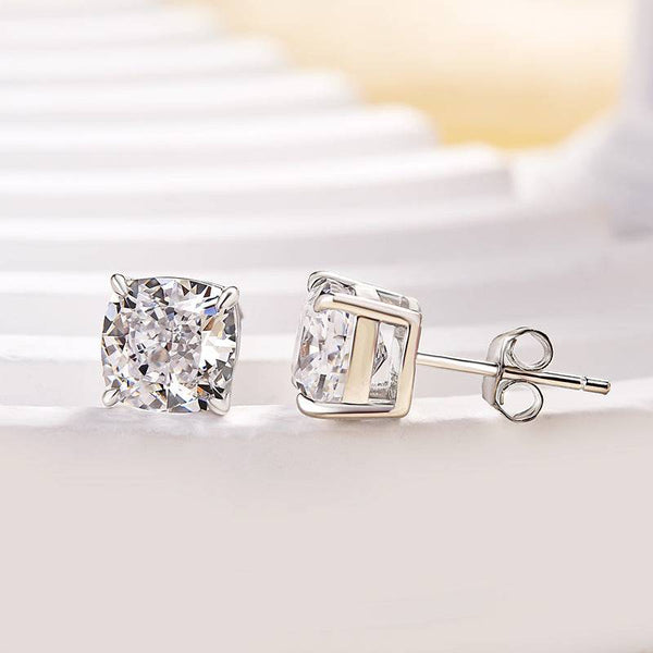 Louily Cushion Cut Sterling Silver Women's Stud Earrings