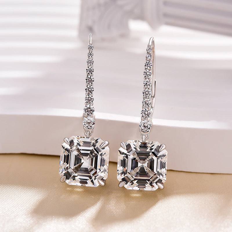 Louily Elegant Asscher Cut Women's Earrings In Sterling Silver - louilyjewelry