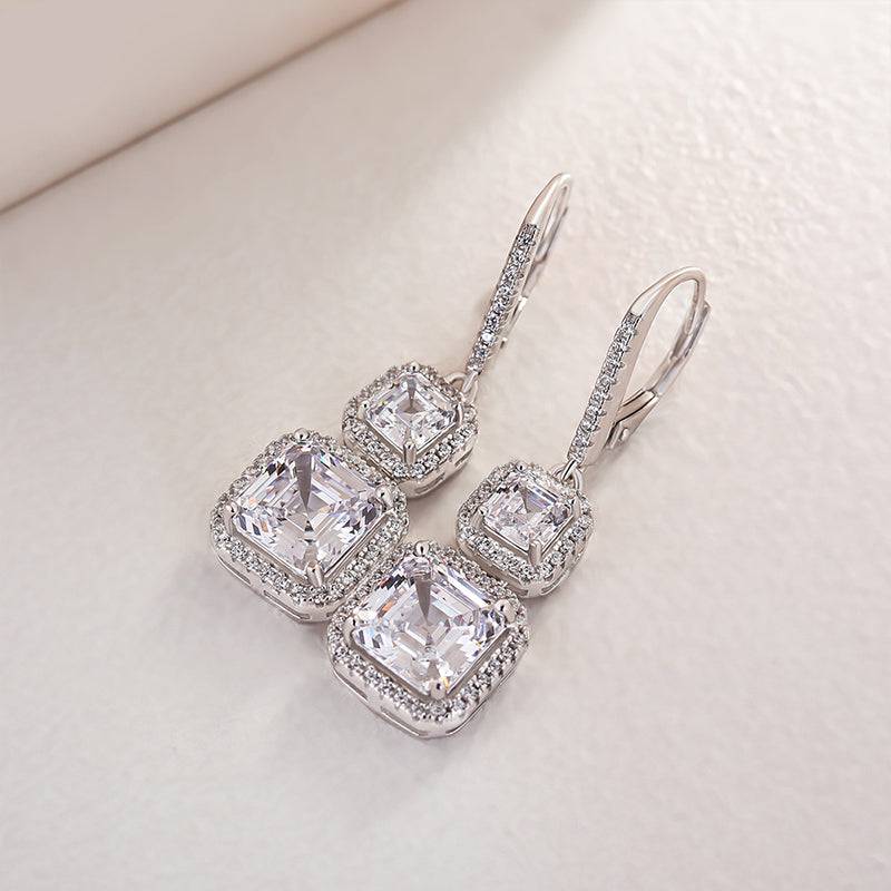 Louily Elegant Halo Asscher Cut Women's Earrings In Sterling Silver - louilyjewelry