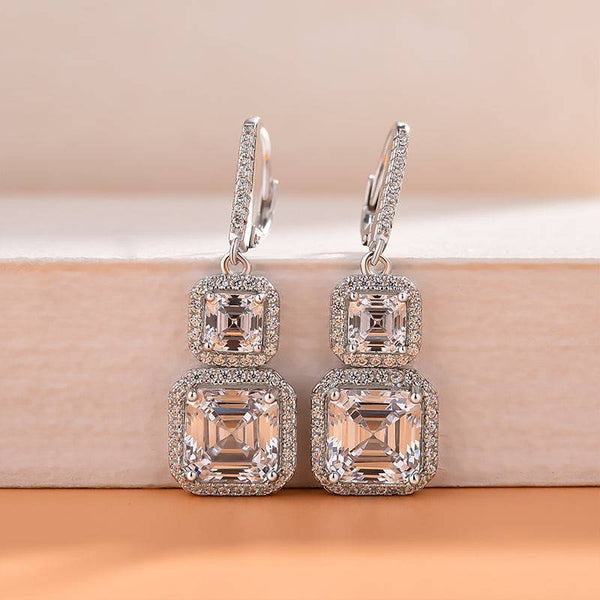 Louily Elegant Halo Asscher Cut Women's Earrings In Sterling Silver
