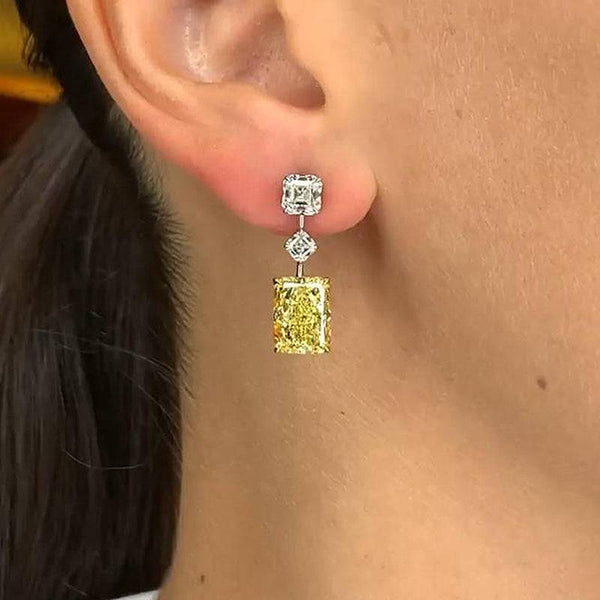 Louily Elegant Radiant Cut Yellow Sapphire Women's Earrings In Sterling Silver