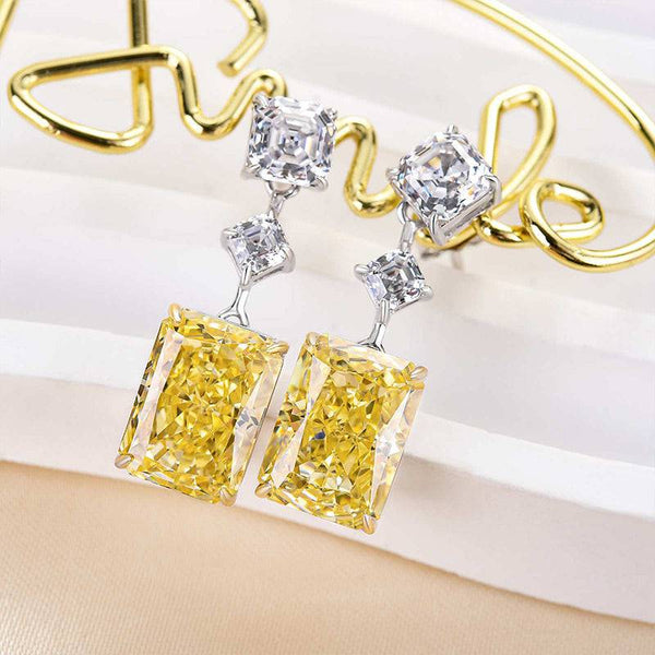 Louily Elegant Radiant Cut Yellow Sapphire Women's Earrings In Sterling Silver