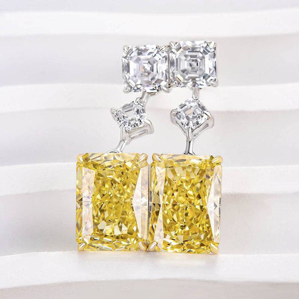 Louily Elegant Radiant Cut Yellow Sapphire Women's Earrings In Sterling Silver