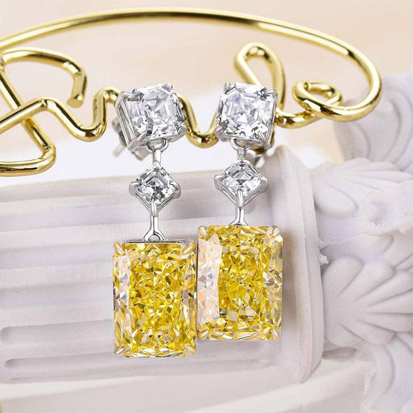 Louily Elegant Radiant Cut Yellow Sapphire Women's Earrings In Sterling Silver