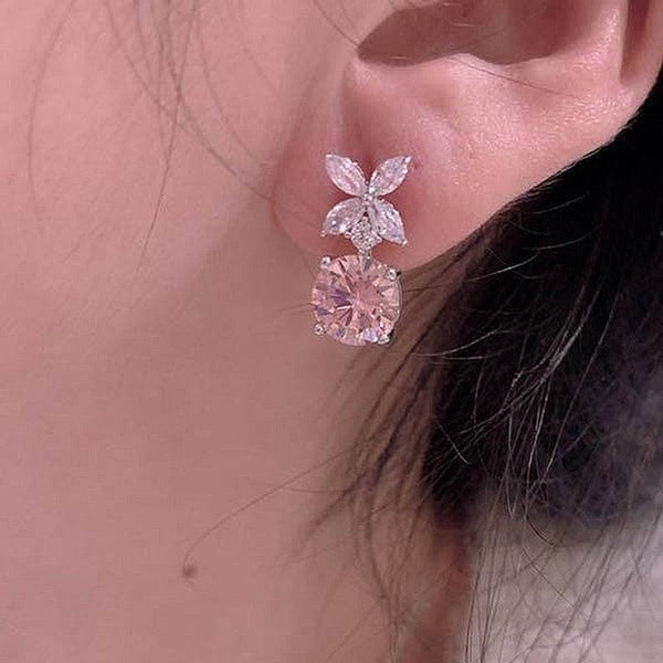 Louily Elegant Round Cut Pink Sapphire Stud Earrings In Sterling Silver