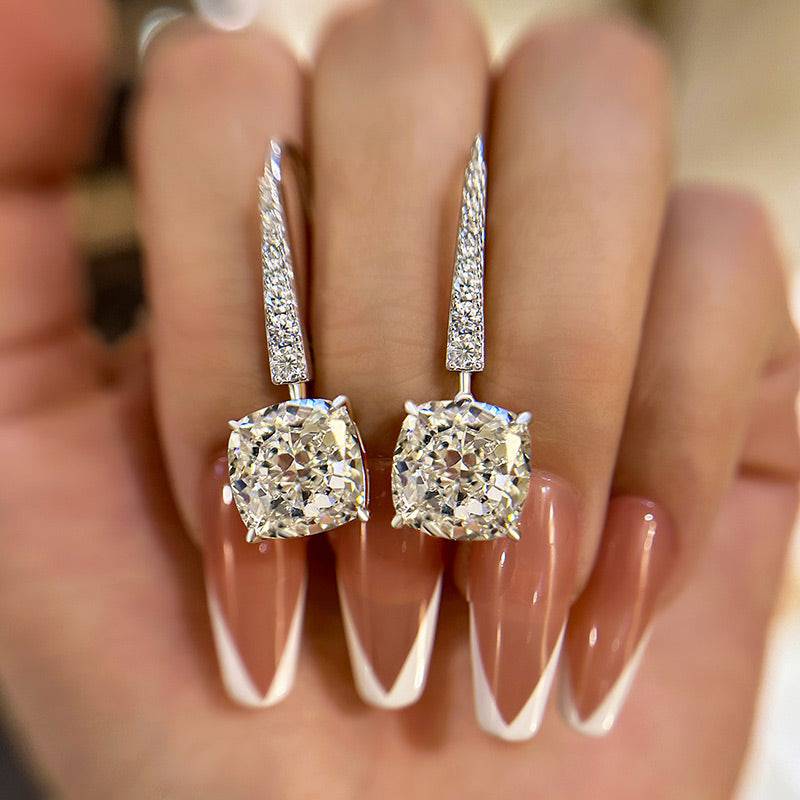 Louily Exquisite Cushion Cut Women's Earrings In Sterling Silver - louilyjewelry