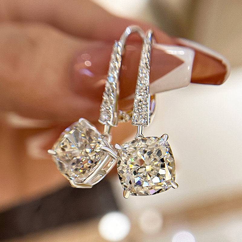 Louily Exquisite Cushion Cut Women's Earrings In Sterling Silver - louilyjewelry