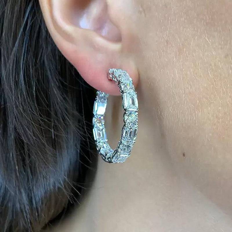 Louily Fashion Emerald Cut & Round Cut Women's Earrings In Sterling Silver - louilyjewelry