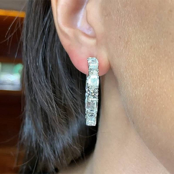 Louily Fashion Emerald Cut & Round Cut Women's Earrings In Sterling Silver