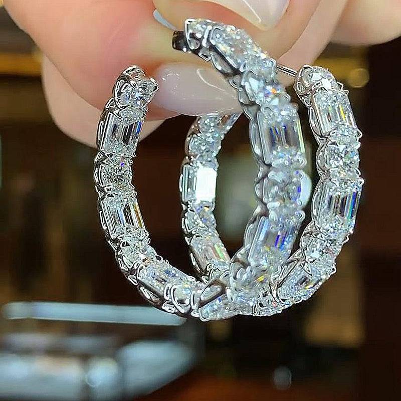 Louily Fashion Emerald Cut & Round Cut Women's Earrings In Sterling Silver - louilyjewelry