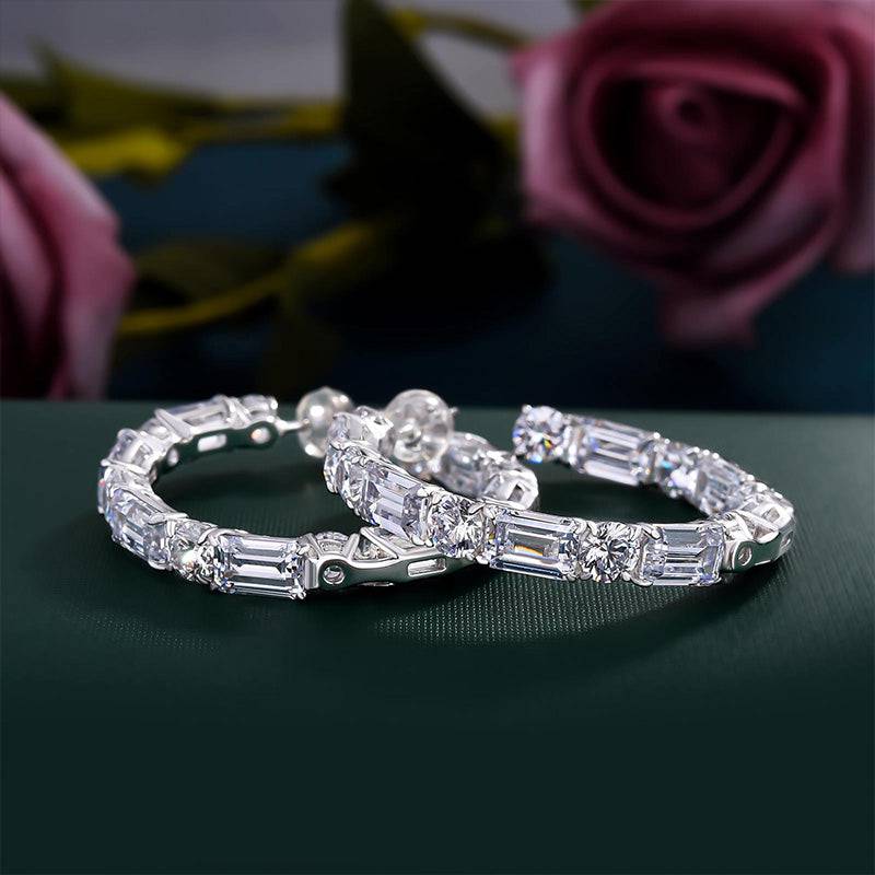 Louily Fashion Emerald Cut & Round Cut Women's Earrings In Sterling Silver - louilyjewelry