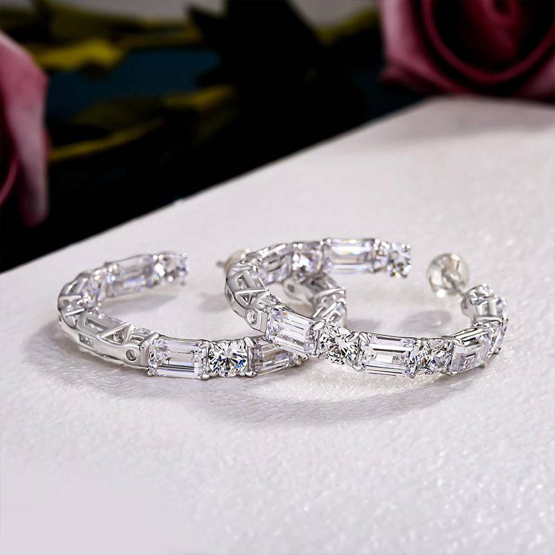 Louily Fashion Emerald Cut & Round Cut Women's Earrings In Sterling Silver - louilyjewelry