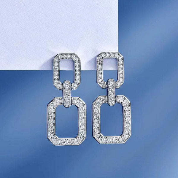 Louily Gorgeous Round Cut Square Geometric Women's Earrings In Sterling Silver