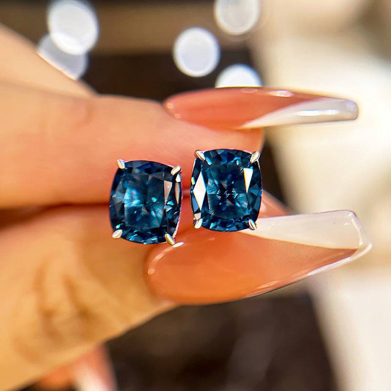 Louily Lovely Cushion Cut Montana Blue Sapphire Earrings - louilyjewelry