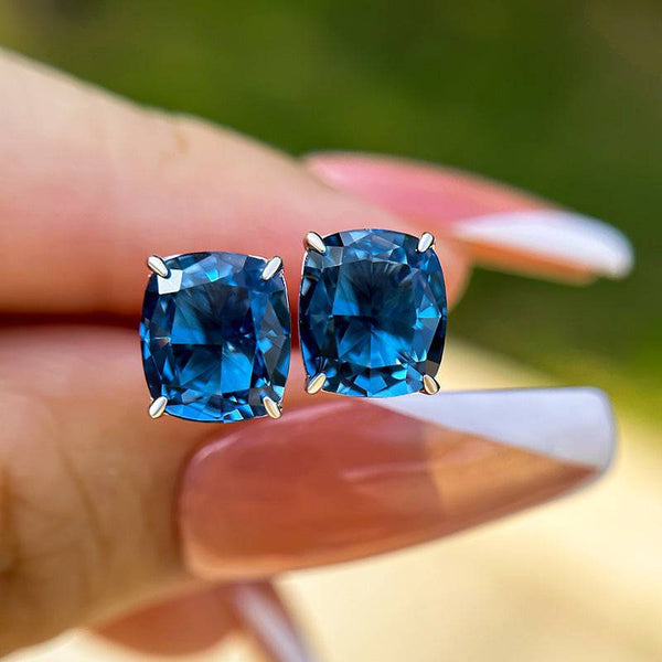 Louily Lovely Cushion Cut Montana Blue Sapphire Earrings