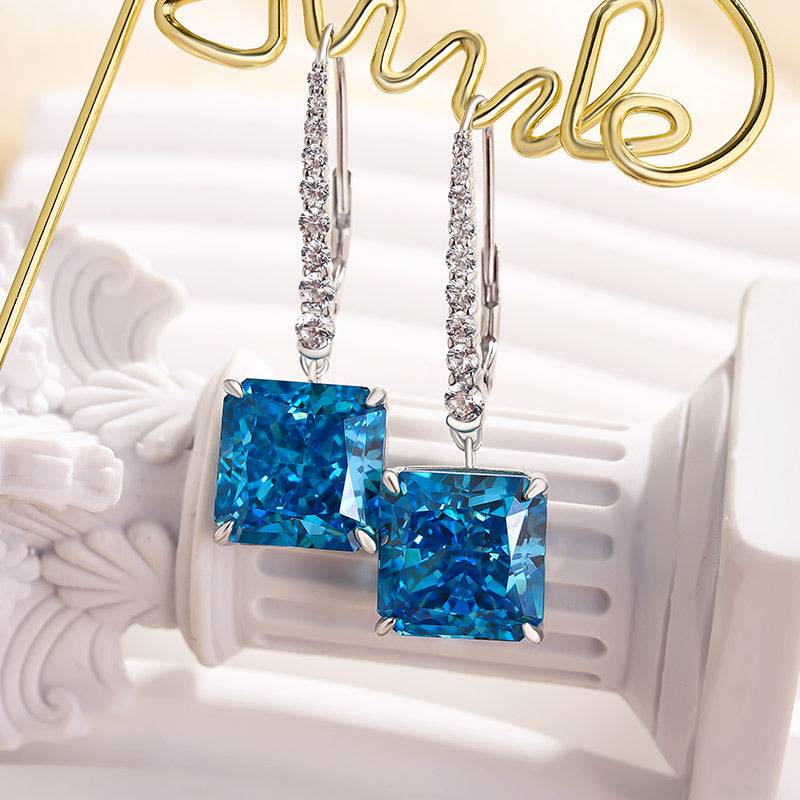 Louily Luxury Radiant Cut Blue Sapphire Women's Earrings In Sterling Silver - louilyjewelry