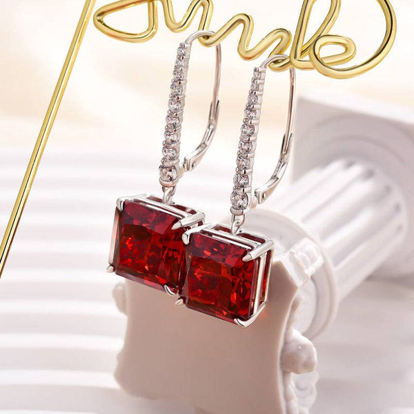 Louily Luxury Radiant Cut Ruby Women's Earrings In Sterling Silver