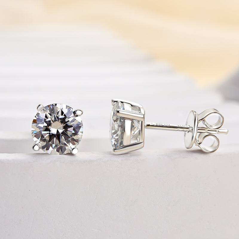 Louily Moissanite 4 Prong Round Cut Stud Earrings - louilyjewelry
