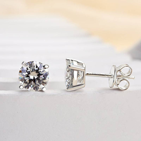 Louily Moissanite 4 Prong Round Cut Stud Earrings