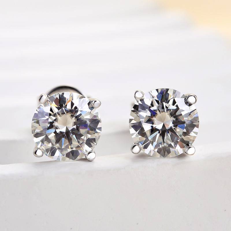 Louily Moissanite 4 Prong Round Cut Stud Earrings - louilyjewelry