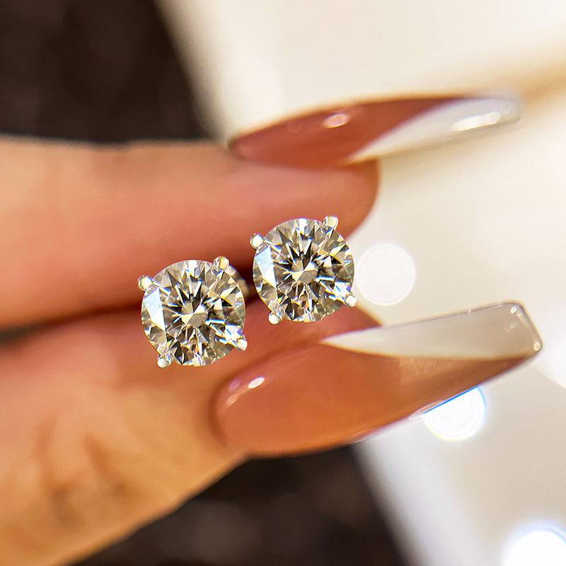Louily Moissanite 4 Prong Round Cut Stud Earrings - louilyjewelry