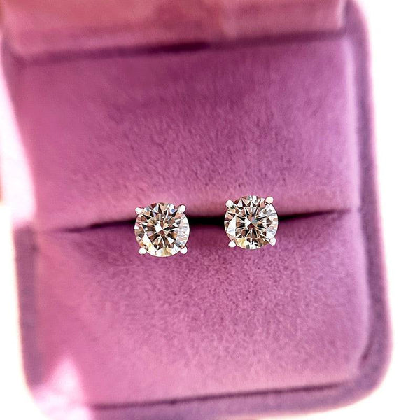 Louily Moissanite 4 Prong Round Cut Stud Earrings