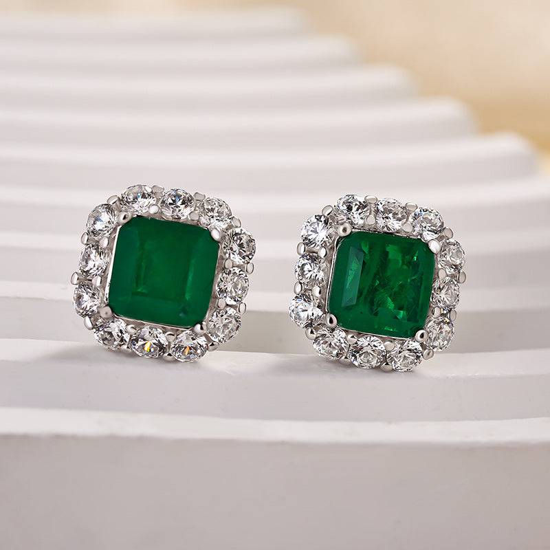 Louily Princess Cut Emerald Green Diamond Stud Earring In Sterling Silver - louilyjewelry