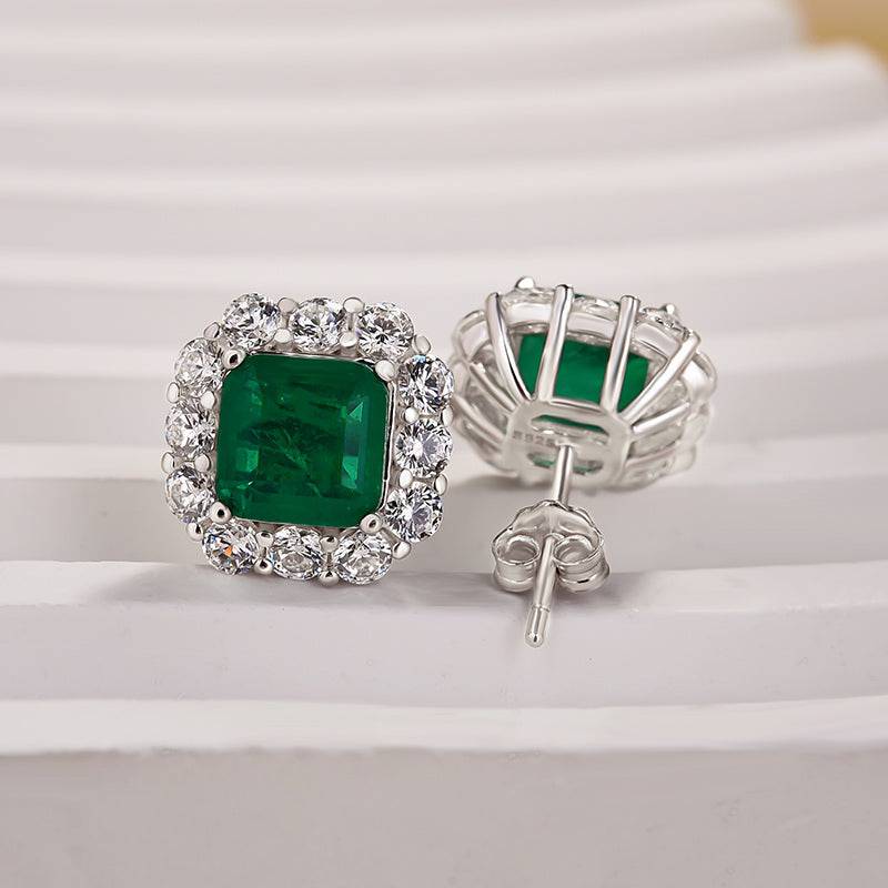 Louily Princess Cut Emerald Green Diamond Stud Earring In Sterling Silver - louilyjewelry