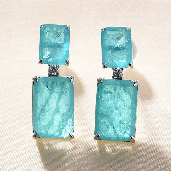 Louily Rare Synthetic Paraiba Tourmaline Women's Earrings In Sterling Silver