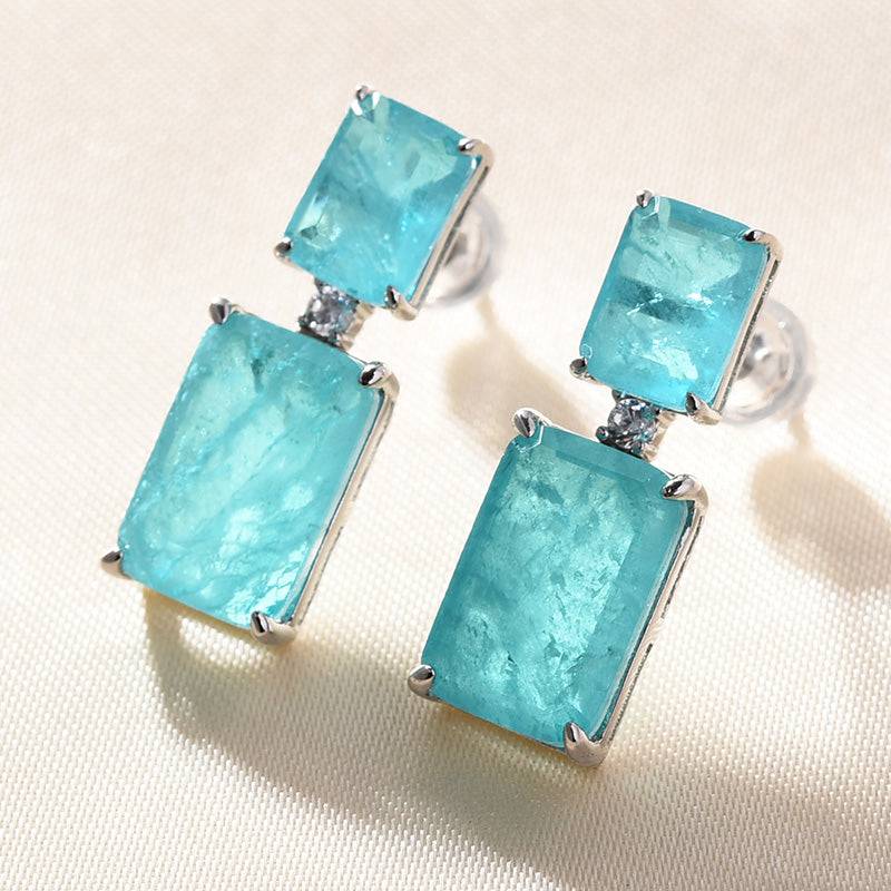 Louily Rare Synthetic Paraiba Tourmaline Women's Earrings In Sterling Silver - louilyjewelry