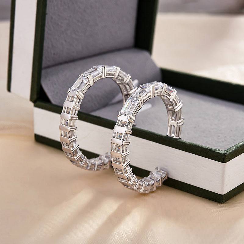 Louily Sparkle Emerald Cut Women's Hoop Earrings In Sterling Silver - louilyjewelry