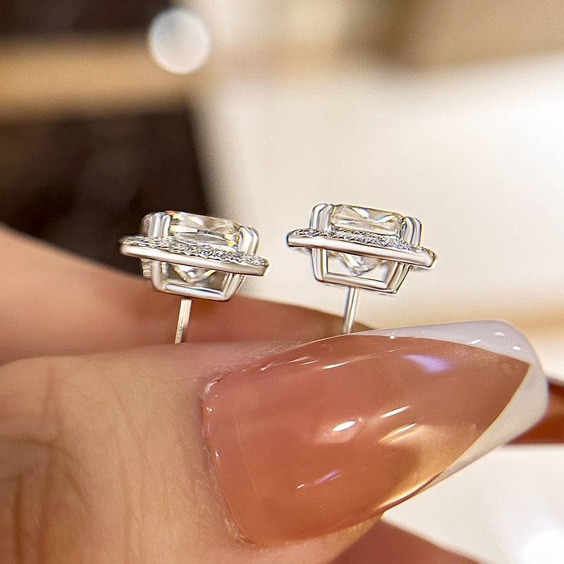 Louily Sparkle Halo Cushion Cut Women's Stud Earrings In Sterling Silver - louilyjewelry