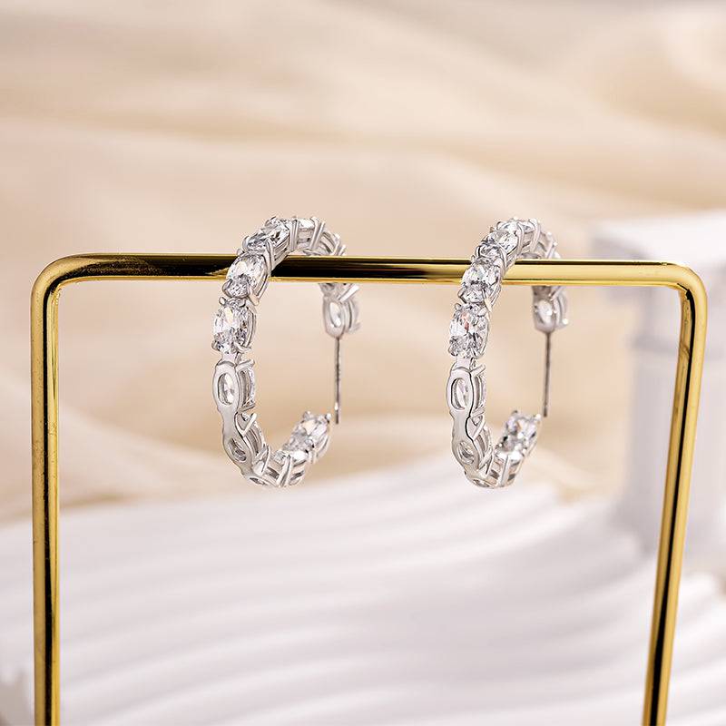 Louily Sparkle Oval Cut Women's Hoop Earrings In Sterling Silver - louilyjewelry