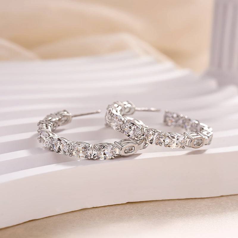 Louily Sparkle Oval Cut Women's Hoop Earrings In Sterling Silver - louilyjewelry