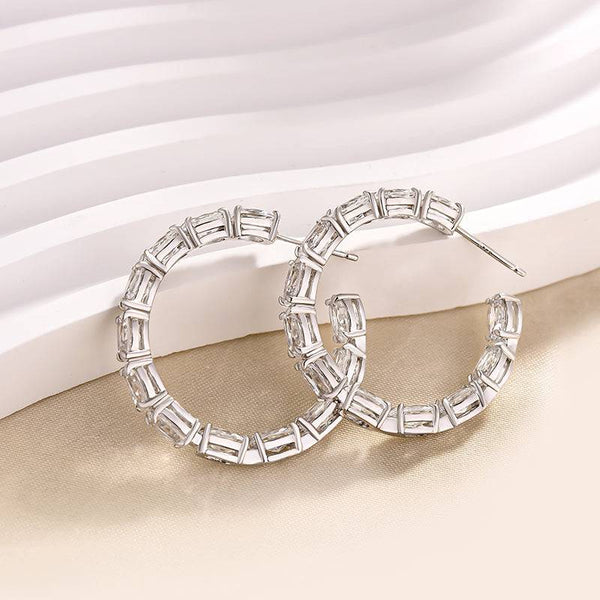 Louily Sparkle Oval Cut Women's Hoop Earrings In Sterling Silver