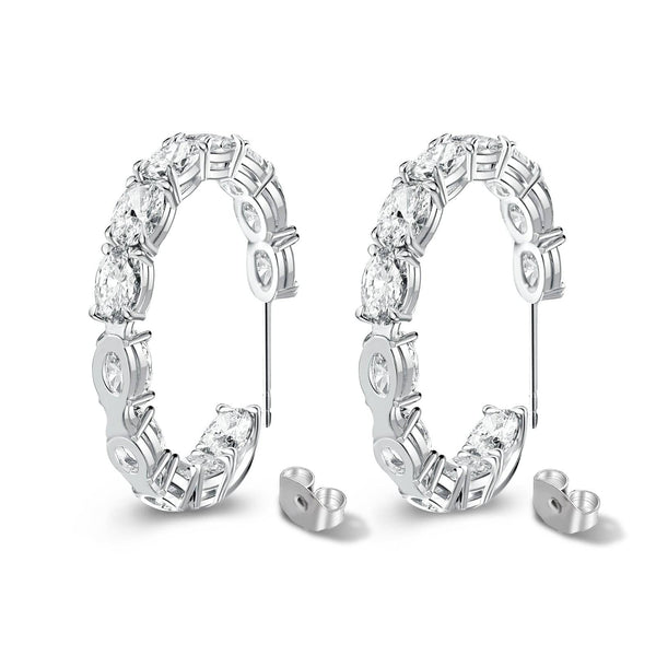 Louily Sparkle Oval Cut Women's Hoop Earrings In Sterling Silver