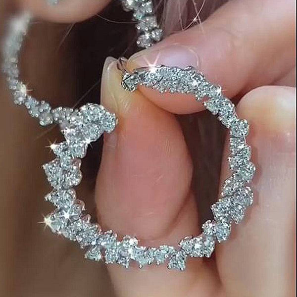 Louily Sparkle Round Cut Women's Hoop Earrings In Sterling Silver