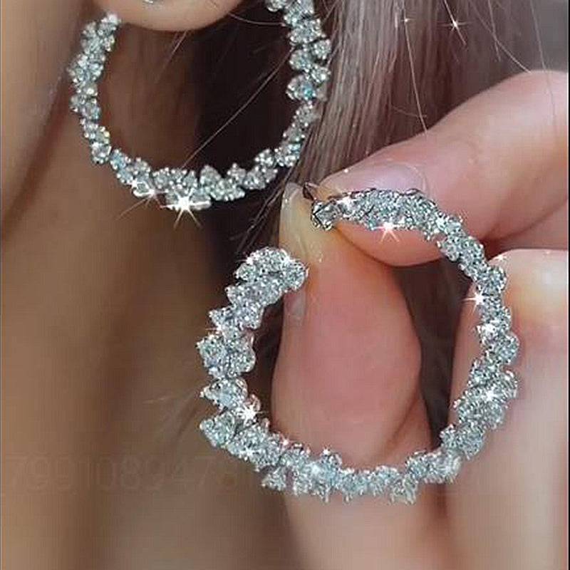 Louily Sparkle Round Cut Women's Hoop Earrings In Sterling Silver - louilyjewelry