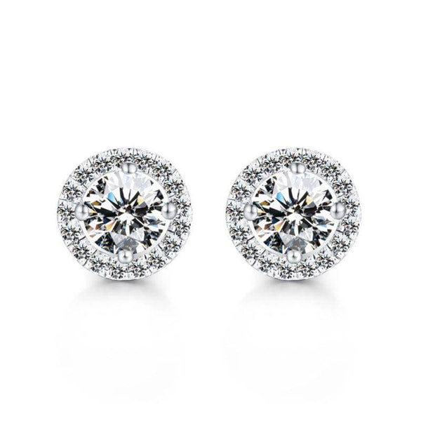 Louily Sterling Silver Classic Halo Round Cut Earring